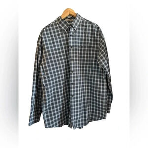 LL Bean Mens Blue Green Plaid Long Sleeve Button Down Size Large